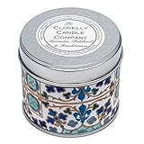 clovelly soap co., candela profumata in cera di soia, fatta a mano, per aromaterapia, aroma naturale: lavanda, patchouli e incenso, in barattolo di metallo