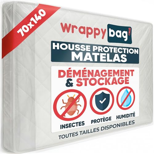 WRAPPYBAG – Housse de Protection en Plastique pour Matelas – Sac de Rangement Imperméable à Rabat scellable – pour Déménagement, Stockage & Transport...