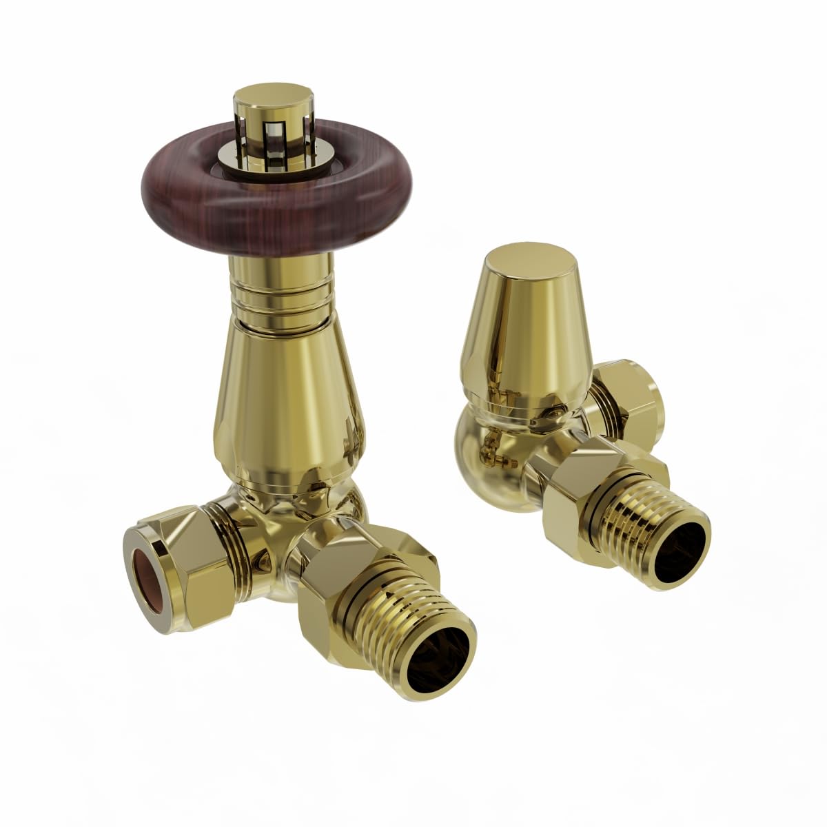 Nrg Polished Brass Traditional Corner Central Heating Radiator Valve 15Mm Thermostatic Lockshield Valves
