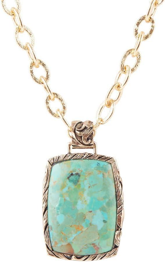 Barse Jewelry Jacquard Blue Turquoise Golden Pendant Necklace