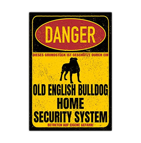 Old English Bulldog OEB Schild Danger Security System Türschild Hundeschild Warnschild Hund Sicherheitsschild Hund Privatgrundstück Hundewarnung Warnung vor...