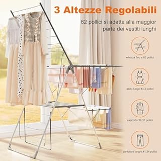 Innotic Stendibiancheria Salvaspazio 33 Aste,Stendino Verticale Pieghevole Allungabile a 2 Livelli,Stendipanni Richiudibile Regolabile in Acciaio Inox per Esterno Interno Balcone,Portatile,grigio