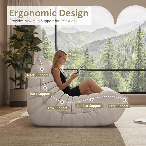 Image of Giant Bean Bag Chair, Oversized Cloud Soft Memory Foam Bean Bag Sofa, Vacuum Compressed No Assembly Comfortable Lounge Couch for Living Room Family Rest Leisure Use (White, 3-Seater)