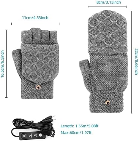 zootop USB Heated Gloves Mitten, Double-sided Heating Warm Gloves with 3 Settings Winter Hands Warm Laptop Gloves Full & Half Fingers Knitting Hands Warmer Winter Gift for Unisex
