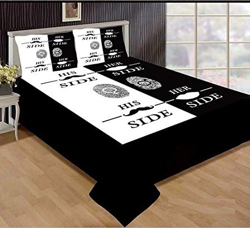 HOMECRUSTDigital Printed His Side/Her Side King Size bedsheet Double Bed with 2 Pillow Covers - Couple Goals