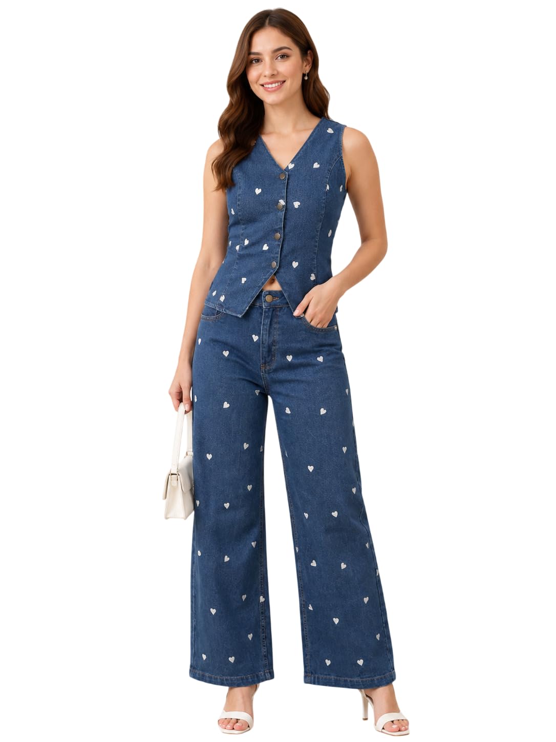 Women's Solid Cromble Co-Ord Set | Mandarin V Neck Roll-Up Sleeve Top with Wide Leg Full Length Pant-image-25
