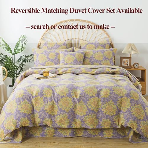 Image of FADFAY Sunflower Sheets Set Queen Vintage Yellow Purple Floral Bedding Shabby Farmhouse Bedding Super Soft Washed Double -Layer Muslin Sheets 100% Cotton Deep Pocket Fitted Sheet 4Pcs, Queen Size