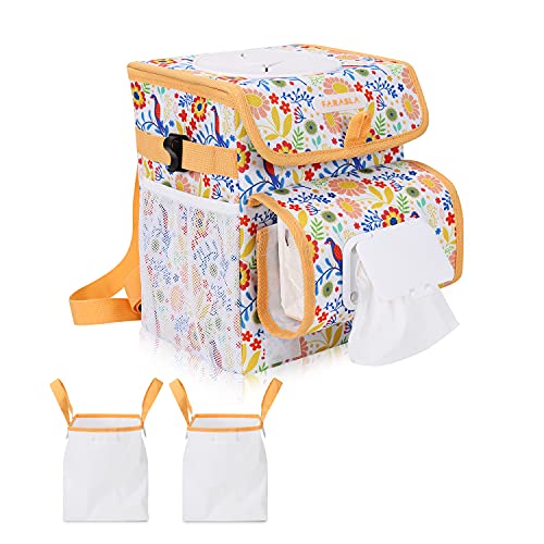 Farasla All-in-One Cute Car Trash Can with 2 Removable Leakproof Interior Liners, Adjustable Tissue Holder & Straps(Flower)