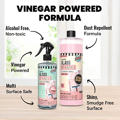 Image of SOVI Scented & Vinegar Powered Glass Cleaner with Dust Repellent Formula, Alcohol Free, Stardust (Refill) 5 L