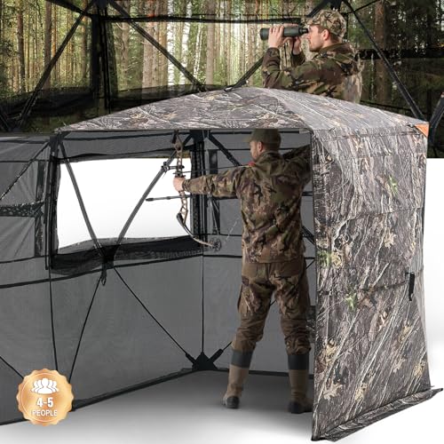 VEVOR Affût de Chasse Transparent pour 4-5 Personnes, Tente de Camouflage Portable avec Sac de Transport, Cache de Chasse à 360 Degrés, avec Porte Silencieuse à Fermeture Éclair et Fenêtre, Chasseur