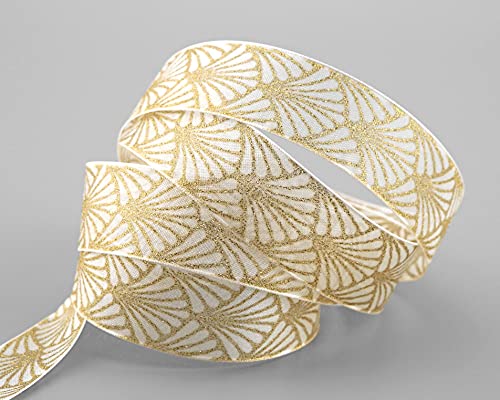 finemark 20 m x 25 mm Art Nouveau Cream Ivory Gold Gift Ribbon Bow Ribbon Decorative Shiny Ribbon Christmas Party Wire Edge Ribbon Decorating Craft Gift Wrapping - Image 4