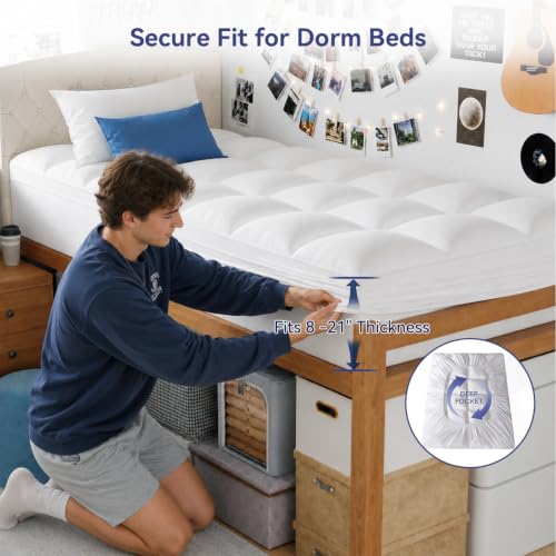 Image of ELEMUSE Twin XL Mattress Topper for Dorm Bed, College Dorm Room Essentials for Girls&Guys, Soft Comfortable Bed Upgrade for Back to School, Apartment&Rental Use