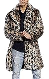 AKAUFENG Pelzmantel Kunst Felljacke Herren Leopard Muster Design, Winterjacke Mantel Kunstpelz Lange Jacke Faux Fur