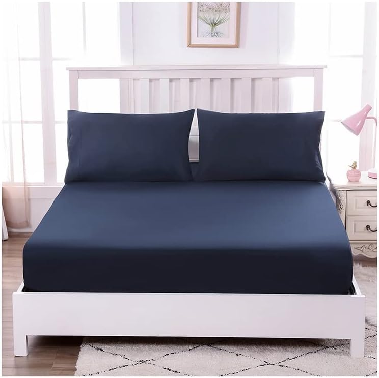 Single Double Fitted Sheet 100% Cotton Solid Fitted Bottom Sheet Queen King Size Cal King 30cm Deep Pocket Bed Sheet for Adults Child -1 Fitted Sheet Only (Color : Blue, Size : 160X200X30cm)