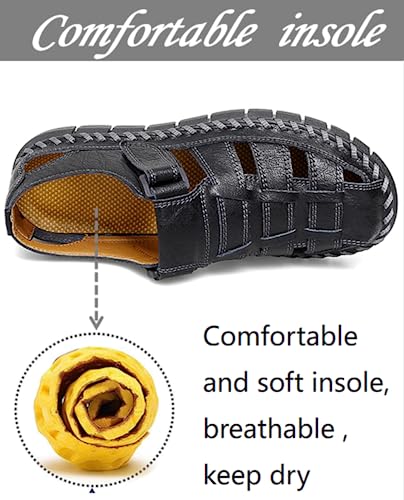 UIKGITP Mens Sandals Sandalias de Hombre Mens Casual Leather Sandals Fisherman Beach Sandals Hiking Water Shoes Closed Toe Outdoor Size 104