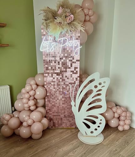 Image of Shimmer Wall Backdrop Matte Pink Square Sequin Wall Panel Backdrop Decor for Wedding, Anniversary, Birthday, Party, 12 Panels