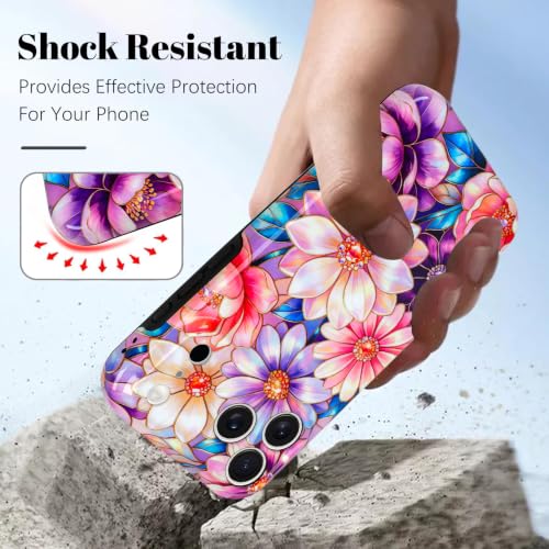 Image of Magnetic for iPhone 17 Pro Max Case for Women Girl, Colorful Floral | Stylish Flower Pattern Design [Compatible with MagSafe] [Full Camera Protection] 2-Layer Hybrid Shockproof Glossy Phone Case
