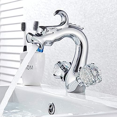 Mélangeur de lavabo eau chaude froide style dragon avec double poignée cristal pour maison