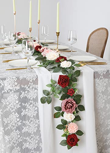 Garisey 5FT Artificial Rose Flower Burgundy Fake Floral Garland for Wedding Ceremony Backdrop Arch Flowers Table Centerpieces Decorations - Image 3