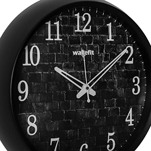 Image of Wakefit Wall Clock | 1 Year Warranty | Wall Clock for Home, Living Room /Bedroom, Ash Bricks Analog Clock (30.5 X 30.5 X 5.5 cms, Black)