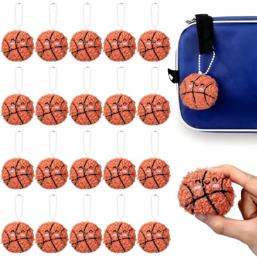 Simgoing 30 Pcs Basketball Keychain Gift Bulk Mini Plush Ball Prizes Funny Sports Players Team Party Favors Gifts for Group