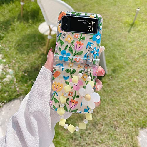 Samsung Galaxy Z Flip 4 case floral chic housse rigide avec dragonne