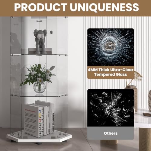 Image of LFT HUIMEI2Y 4-Tier Glass Corner Cabinet with Lock, Display Case White
