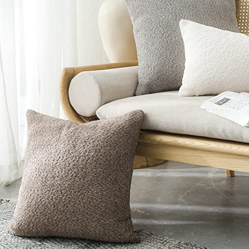 Fiouovo Textured Farmhouse Throw Pillow Covers 18X18 Decorative Pillows For Bed Couch Pillows For Living Room Rustic Pillows Neutral Accent Cushion Cases Set Of 2, Light Brown #TOP7