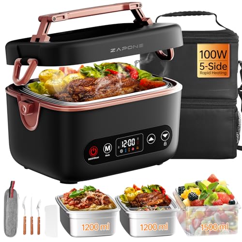 Image of 2X1.2L Cordless Electric Lunch Box For Adults,6x4000mAh Rechargeable lunch box Upgared 100W 5D Surround Heat Tech,Food Warmer 220F Max,with Dual Insulated Bag,BPA Free,Brown