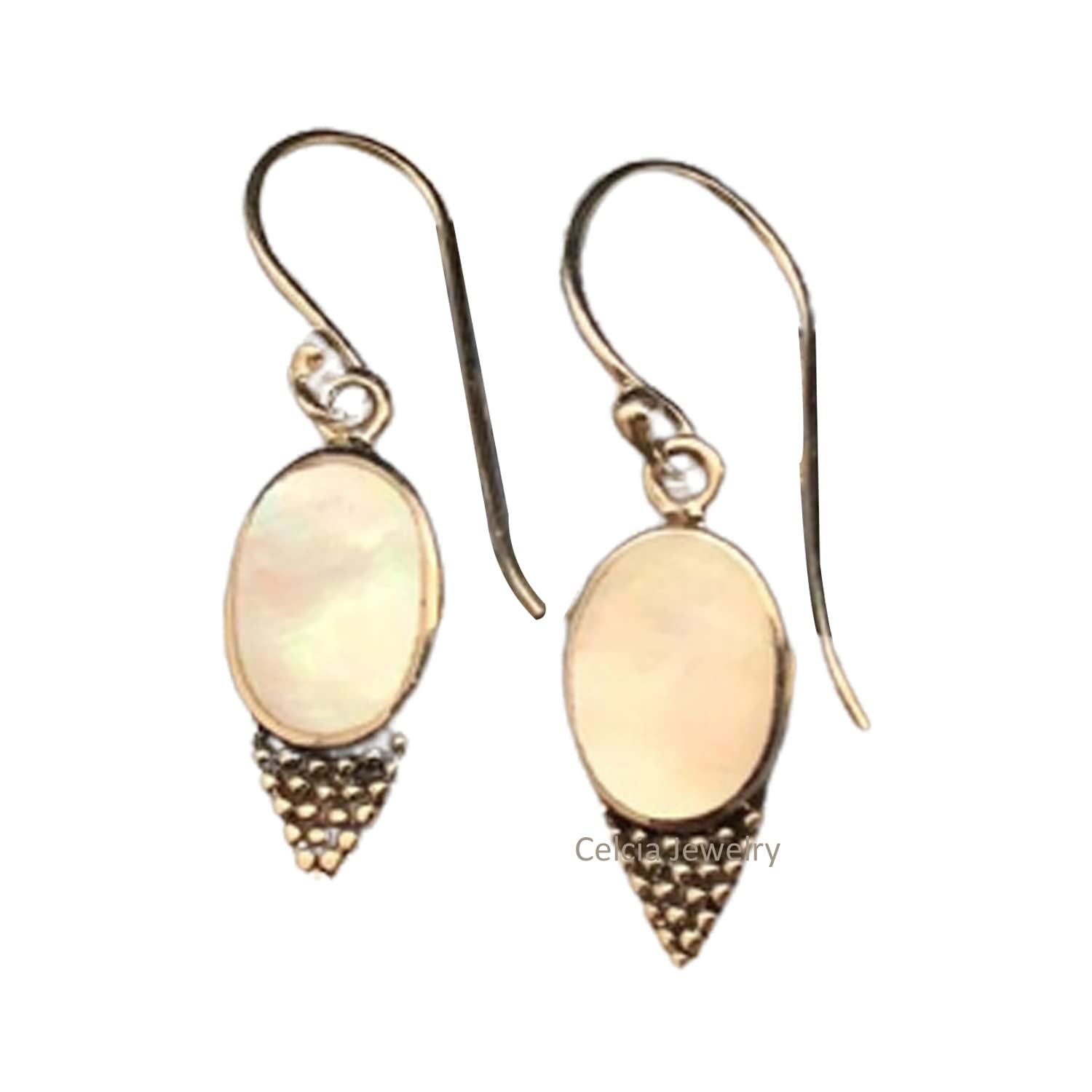 Orecchini pendenti a goccia in argento sterling massiccio 925 per donna, pietra preziosa ovale genuina in madreperla Bellissimo regalo artigianale di pietra di nascita di giugno