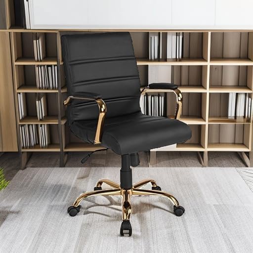 Flash Furniture Whitney Mid-Back Swivel LeatherSoft Desk Chair with Wheels, Padded Seat and Armrests, Adjustable Height Padded Office Chair, Black - Image 6