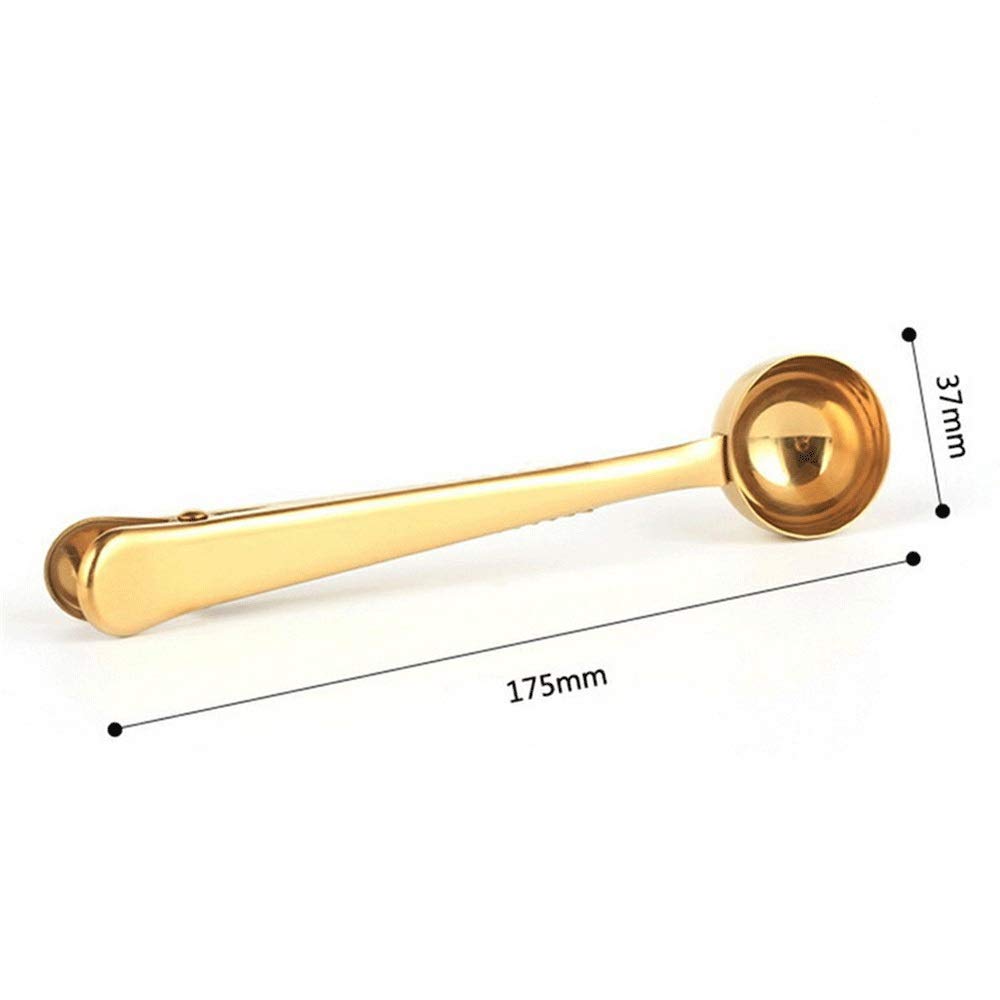Cucharas De Postre Sainless Cuchara de café de Acero del Sello del Bolso con el Clip Multifuncional café Cuchara dosificadora de Oro de la Astilla de la Cuchara del Helado (Color : C)