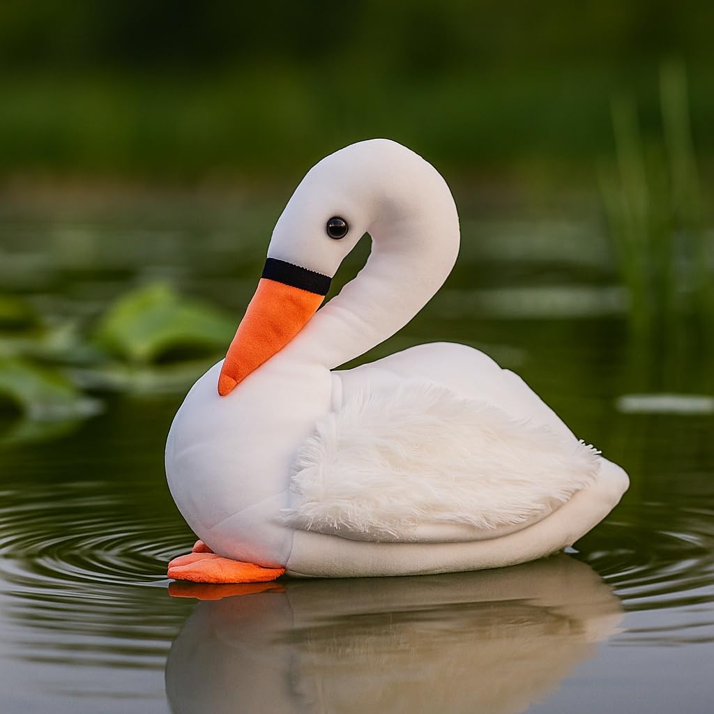 Elegant Swan Soft Plush Toy 30 cm, Velvety Material, Pristine White Feathers, Intricate Wings, Large Size-image-13
