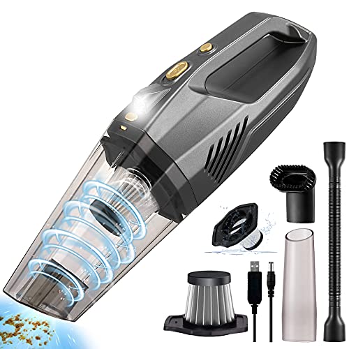 Cordless Handheld Vacuum Cleaner, Car Vacuum Cleaner Cordless, KOHUIJOO Dust Busters Cordless Rechargeable Small Portable Cordless USB Handheld Vacuum for Home and Car Cleaning with LED Light Gray