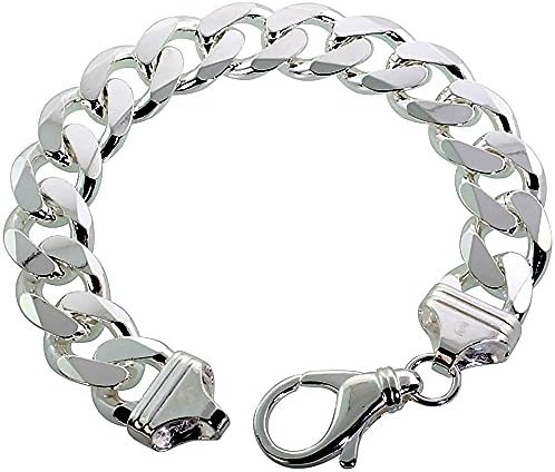 Sterling Silver Thick Curb Cuban Link Chain Bracelet 14.3mm Beveled Edges Nickel Free Italy 9 inch