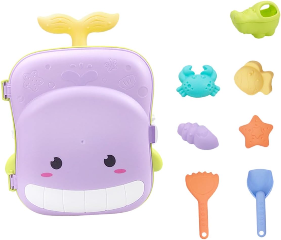 Beach Sand Play Set, Purple Bath and Outdoor Sand Digging Shovel with Pull Rod Case, Summer Seaside and Bathing Water Fun