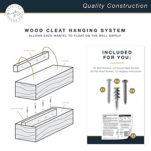 Image of MCS 60-Inch Mantel, Master & Co Antique Natural Finish Solid Wood Floating Fireplace Mantel, Long Floating Shelf for Livingroom with Wood Cleat Hanging System, Photo and Home Decor Display Shelf