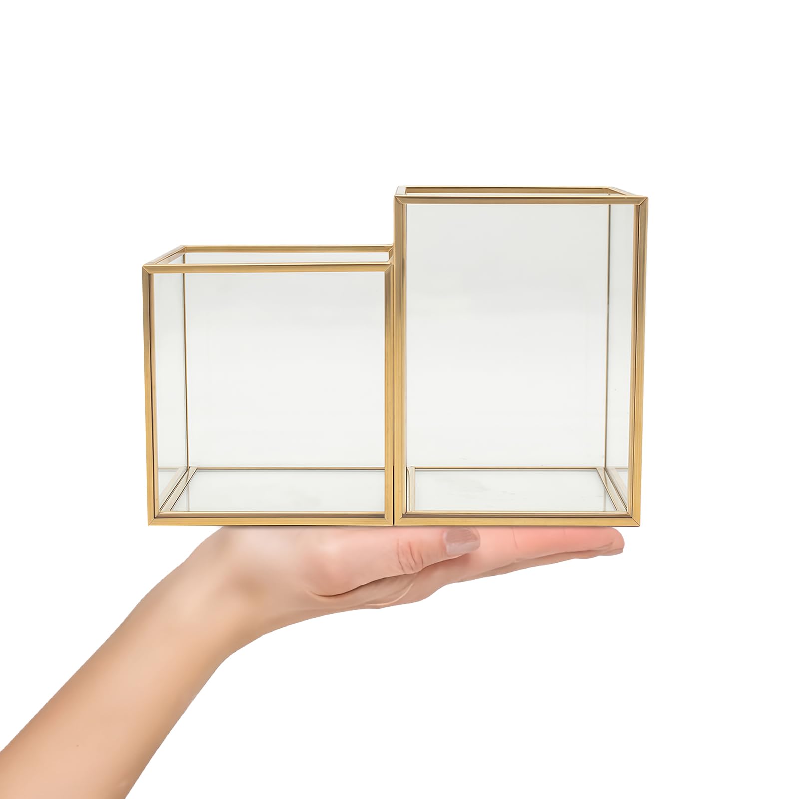 HARLIANGXY Porta Pennelli Make Up in Vetro Trasparente, Porta Pennelli da Trucco, Organizzatore per Cosmetici Oro, Organizer Pennelli Trucco, per pennelli, Eyeliner, Matite e Mascara