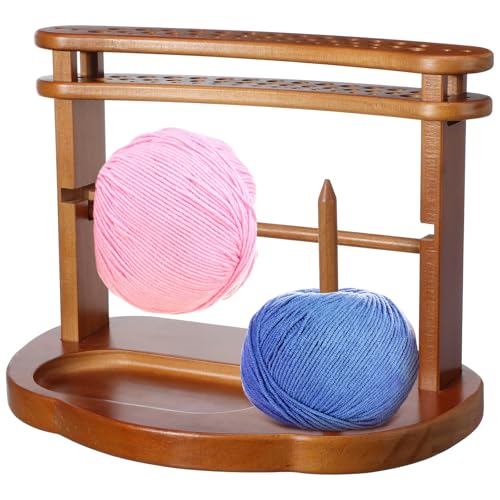 CroBlissful Yarn Holder for Crocheting Knitting Wooden Yarn Rack Stand with Slots Yarn Ball Holder Rotating Pendulum Yarn Ball Dispenser Stand Yarn Spinner Wool Storage for Lovers DIY Crafts Gifts