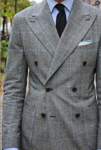 Ulnomio Men's Checked 2 Pieces Suit Double Breasted Buttons Peak Lapel Tuxedos for Casual Prom Christmas2