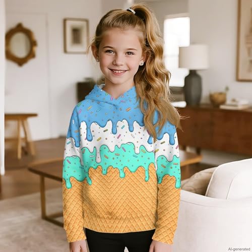 Image of Coloranimal Unisex Girls and Boys Long Sleeve Hoodies Hoody Athletic Pullover Sweatshirts Tops Age 6-16year