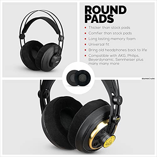 Image of Brainwavz ROUND Replacement Memory Foam Earpads - Suitable For Many Other Large Over The Ear Headphones - Sennheiser, AKG, HifiMan, ATH, Philips, Fostex, Sony (Velour)