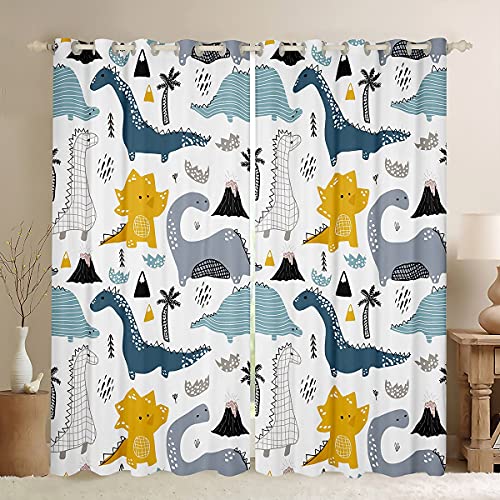 Loussiesd Kids Dinosaur Curtains Cartoon Animals Opaque Curtain Beautiful Dino For Kids Boys Girls Window Curtains for Bedroom Luxury Drapes Cute 2 Panel Set W46*L54