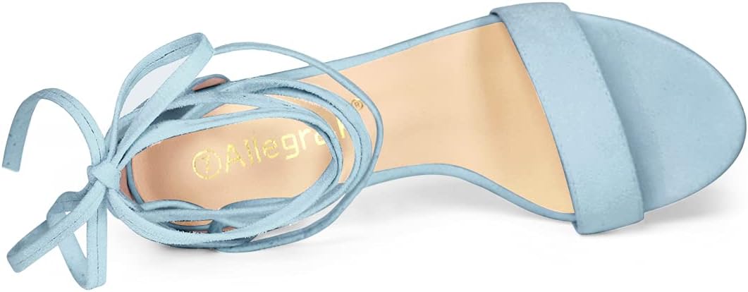 Allegra K Women's Lace Up Strappy Heels Sky Blue Chunky High Heels Sandal 9 M US - Image 5