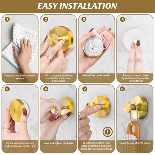 Image of BKV Suction Cup Hooks for Glass Window,Removable Shower Hooks for Inside Shower,Metal Towel Hooks for Bathrooms,2 Pack(Gold)