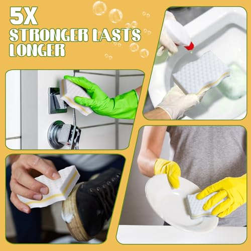Image of SiliFine 60 Pack Magic Extra Durable Sponge Eraser 3 Layer Density Cleaning Pads in Bulk Thick More Lasting Sponge Eraser for Bathroom Kitchen Floor Bathtub Toilet Cleaner(Yellow and White)