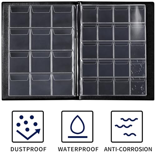 Münzalbum mit 160 Fächern – 10 Blatt Münzhalter in verschiedenen Größen, 45 x 43/33 x 33 mm, Sammelgitter für Pfund-Pence-Cents (schwarz) CS48160BK