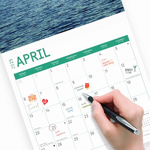 Calendário de parede mensal 2025 da Bright Day, 30,5 x 30,5 cm, veleiro, iate, regata náutica, capit