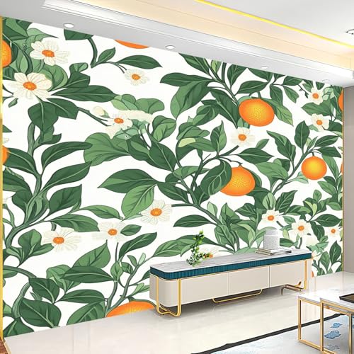 Papier peint panoramique 3D fleurs oranges 400x280 cm poster mural intissé vert - 5