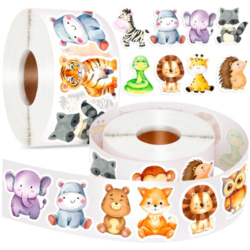 1200 Pcs Animal Stickers for Kids 2 Roll Nature Stickers Cute Roll Sticker for Teacher Reward School Supplies Incentives (16 Styles)